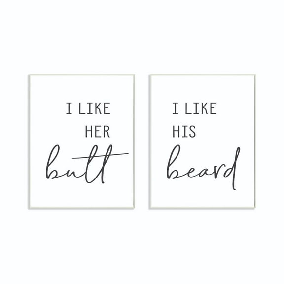 Stupell Industries Her Butt His Beard Funny Black And White Word Design Wall Plaque by Lettered and Lined