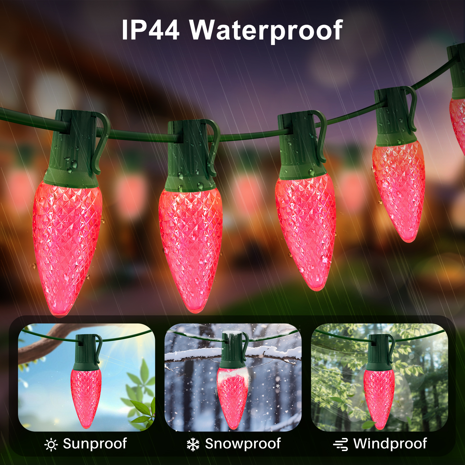 LAMPHOME Pink C9 Christmas String Light Outdoor, 25FT Shatterproof LED for House Rooflines & Pathways, Connectable Waterproof Vintage Christmas Light for Tree, Yard, Patio, Porch, Garden