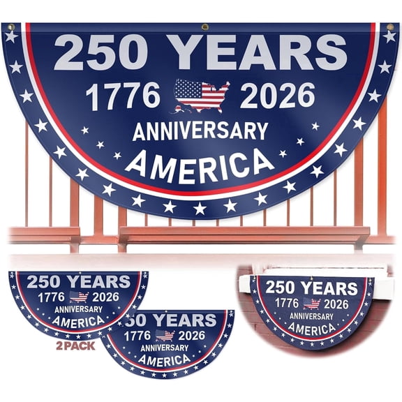 Anley 250 Years of Freedom US Pleated Fan Flag, 1.5x3 ft American Anniversary Bunting Flag - United States 1.5 x 3 Feet Half Fan Banner (2 Pack)