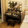 thumbnail image 4 of VEANERWOOD Makeup Vanity Table Set with Lighted Mirror & Power Strip for Bedroom, Black, 4 of 12