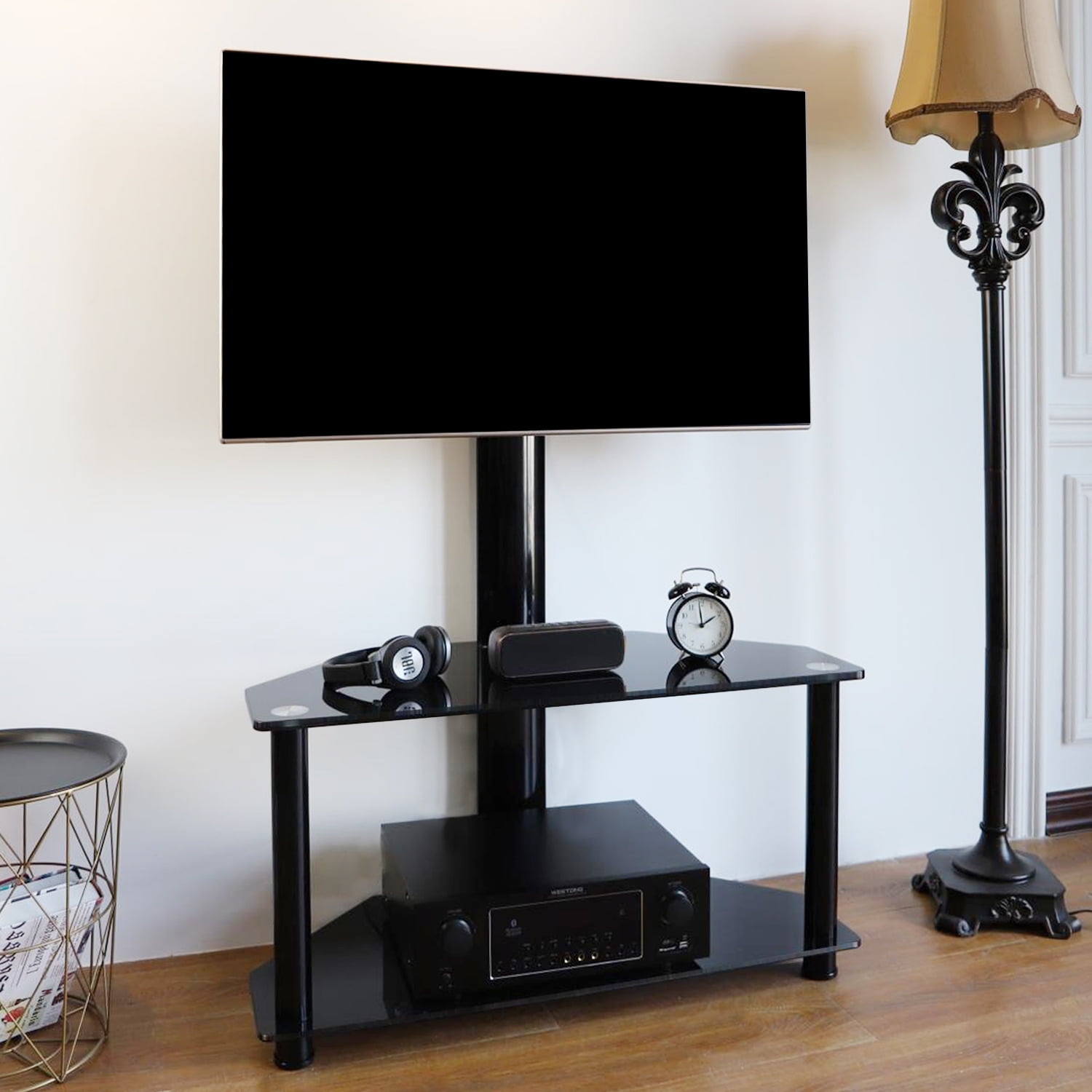 Buy Modern Black Glass TV Stand for 32 to 60 inch TVs Bedroom, Black