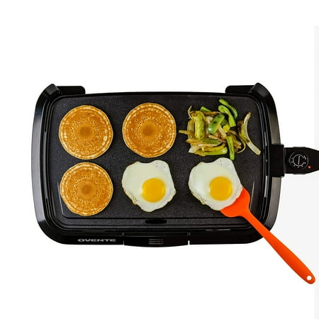 Large Griddle - Ovente Electric Griddle 1200W, Large Non-Stick Plate, Temperature Control Probe and Control Knob, Black (GD1610B)