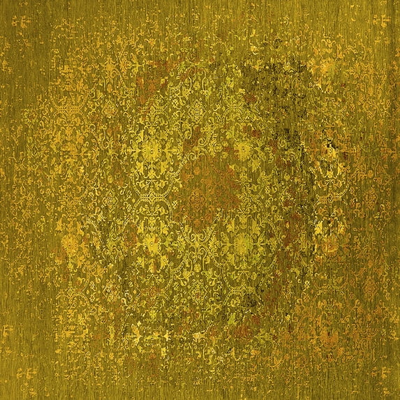 Ahgly Company Indoor Square Oriental Yellow Industrial Area Rugs, 4' Square