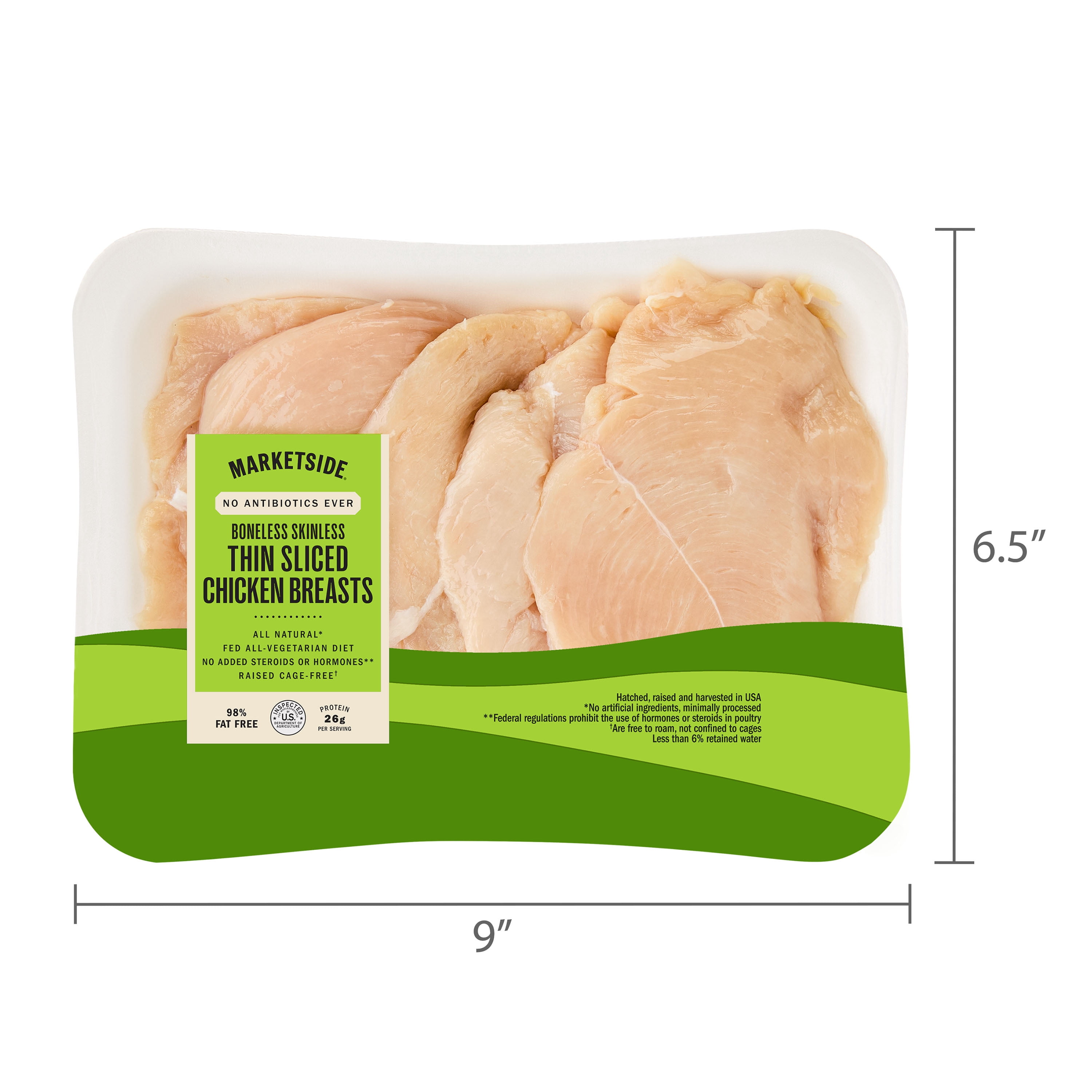 Marketside Antibiotic-Free Thin-Sliced Raw Chicken Breast, 1.1-1.7 lb