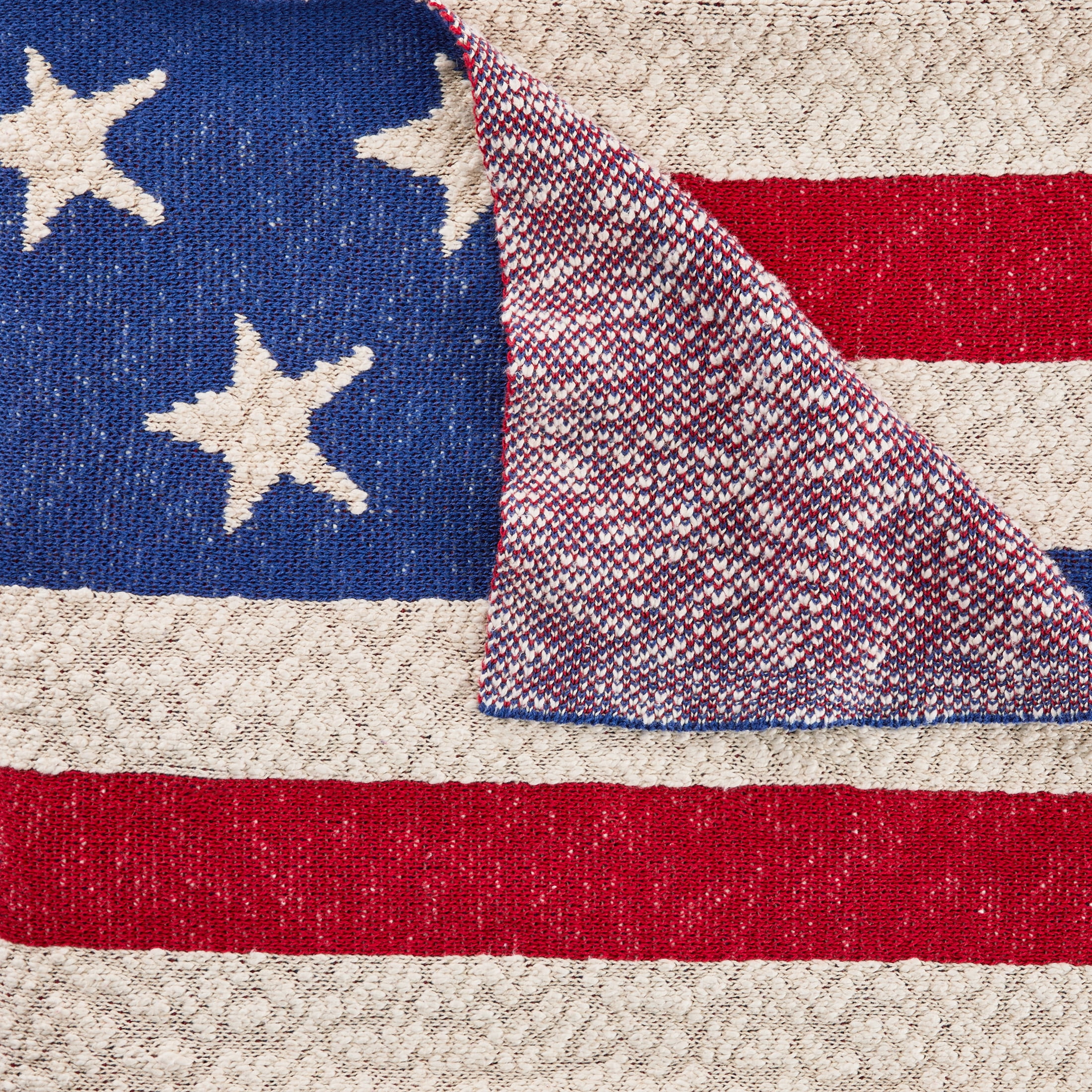 Lanwood Home Americana summer Knitted Throw Blanket, USA American Flag Oversize Throw, Red and Blue Star Stripe