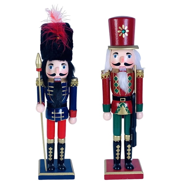 2 figuras de Cascanueces de 30 cm, soldado, decoración navideña de granja para interiores, regalos Estilo A