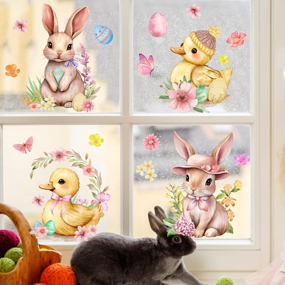 FYHALE Easter Bunny Easter Glass Sticker Electrostatic Sticker Double-sided Visible Window Decoration