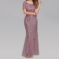 thumbnail image 2 of JINMGG Dress for Women Plus ,Women Beaded Mesh Gauze Fishtail Short Sleeve O-Neck Slim Evening Dress Pink XXL, 2 of 4