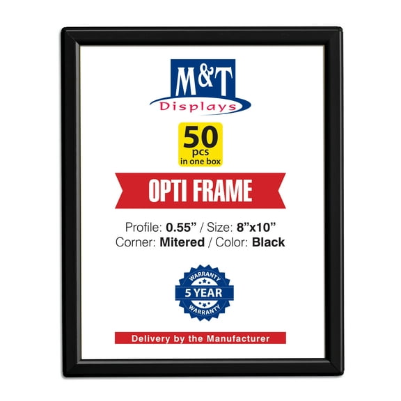 M&T Displays 50 Pack 8x10 Opti Snap Frames Black Aluminum Wall Mount Poster Certificate Holders