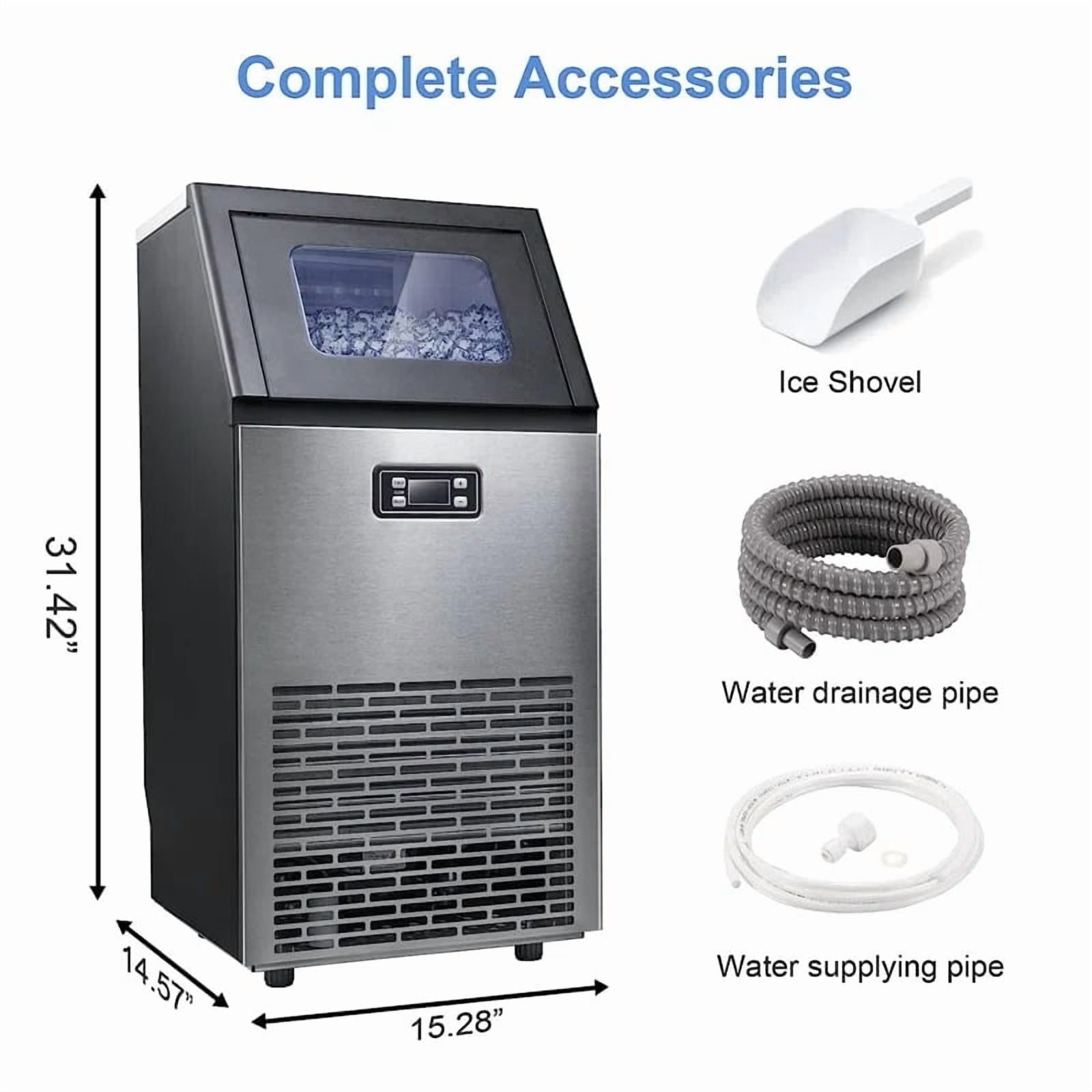 KNDKO 100Lbs/24H Commercial Ice Maker Machine With 33Lbs Ice Storage Capacity, Stainless Steel Ice Machine for Home/Bar/Restaurant