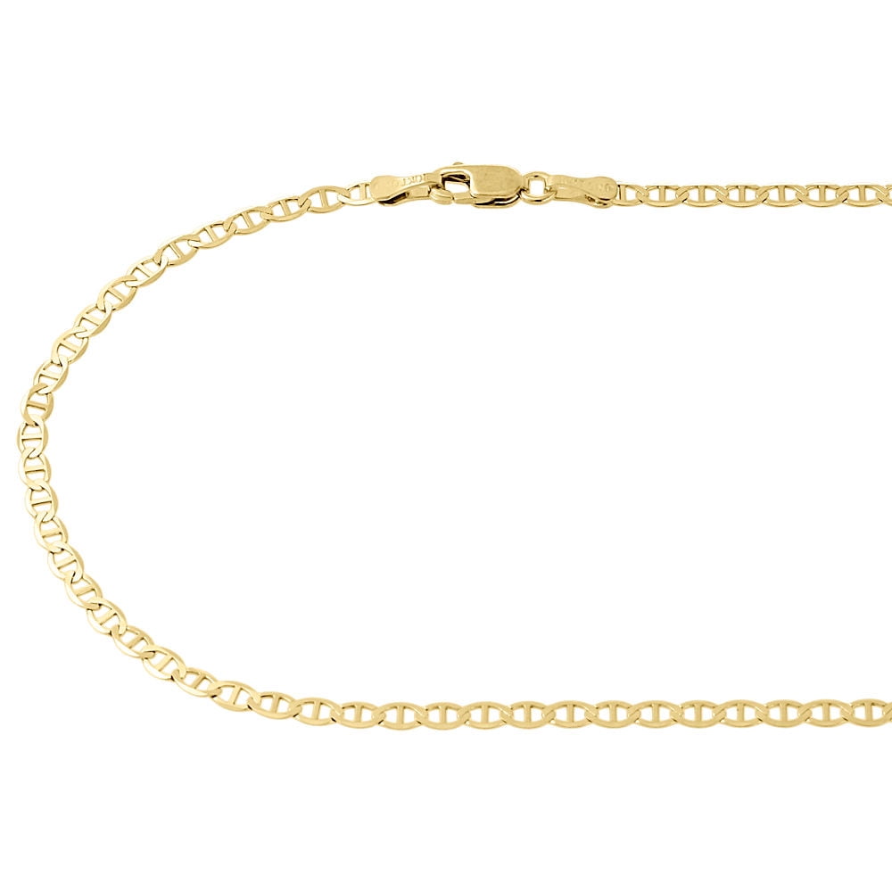 Real 10K Yellow Gold Solid Flat Mariner Chain 2.50mm Necklace Plain 24 Inches
