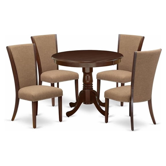 East West Furniture Antique 5-piece Wood Dining Set in Mahogany/Light Sable