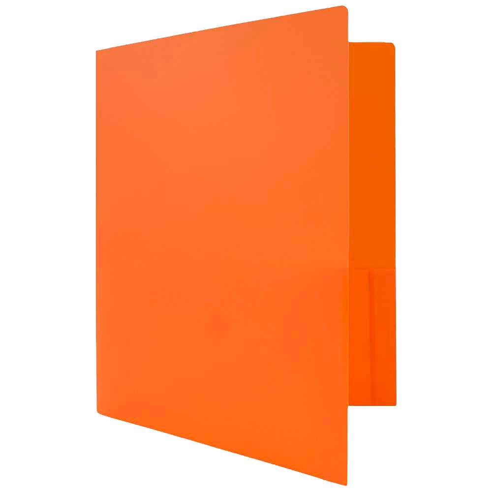 JAM Paper Heavy Duty Plastic 2 Pocket Extra Tough School Folders, Orange, Bulk 48/Pack