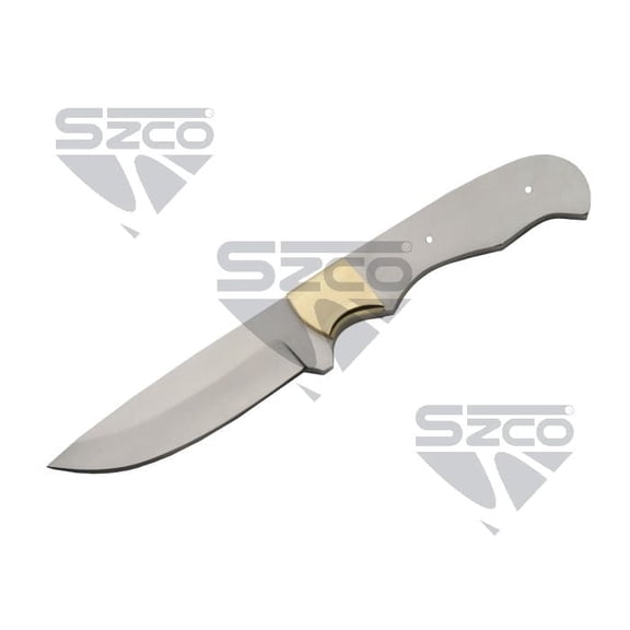 SZCO 8.25" Straight Back Knife Blade Blank, 4-Inch 8-Gauge Stainless Steel Blade with Brass Full Tang Knife Making Kit for Custom Crafting and Outdoor Utility