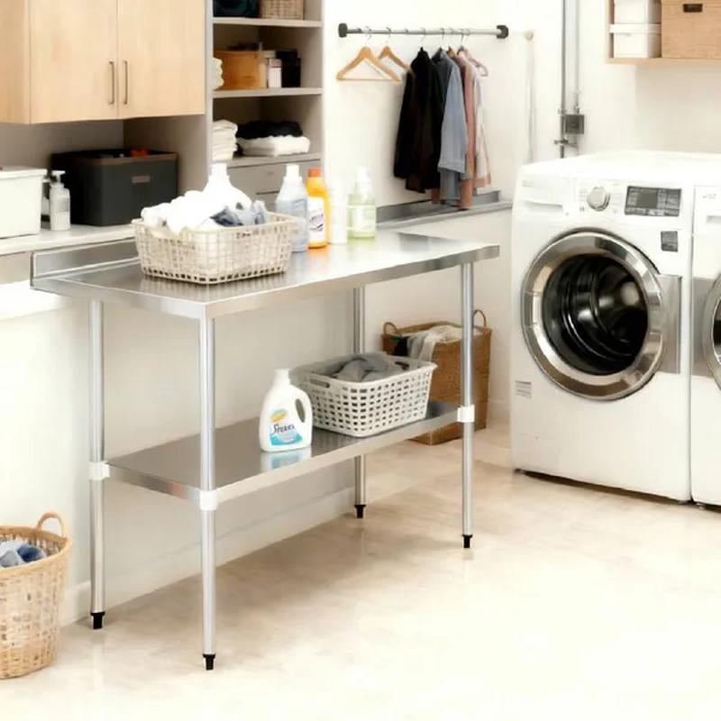 18-Gauge Stainless Steel Commercial Work Table with Backsplash and Undershelf