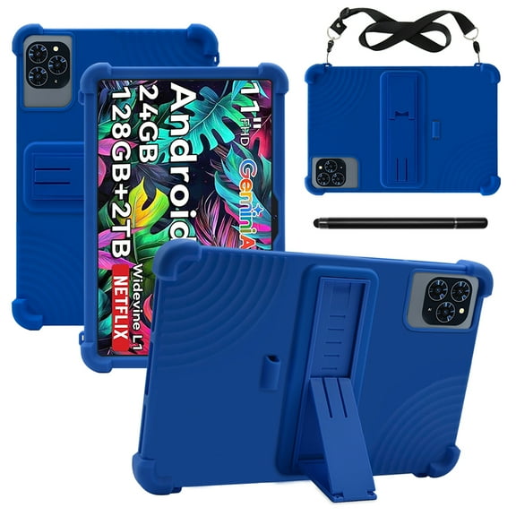 【RUIXH】Protective case for Tabwee T90 / W90 11-inch tablets made of silicone waterproof and drop-proof honeycomb cooling built-in stand pen slot design includes shoulder strap and stylus (Dark Blue)