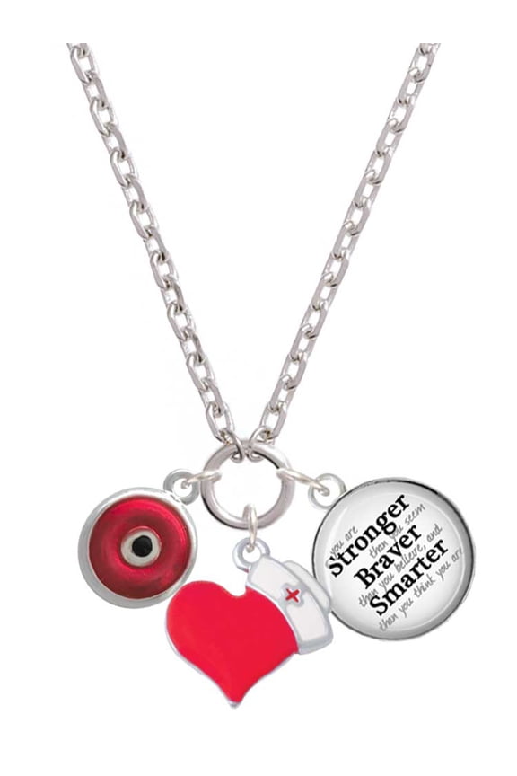 Silvertone Red Evil Eye Good Luck - Red Heart Nurse Strong Zoe Necklace