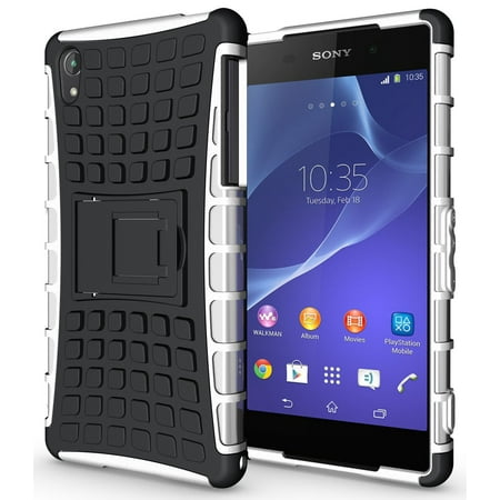 NAKEDCELLPHONE WHITE GRENADE GRIP RUGGED TPU SKIN HARD CASE COVER STAND FOR SONY XPERIA Z2 PHONE / D6503 /