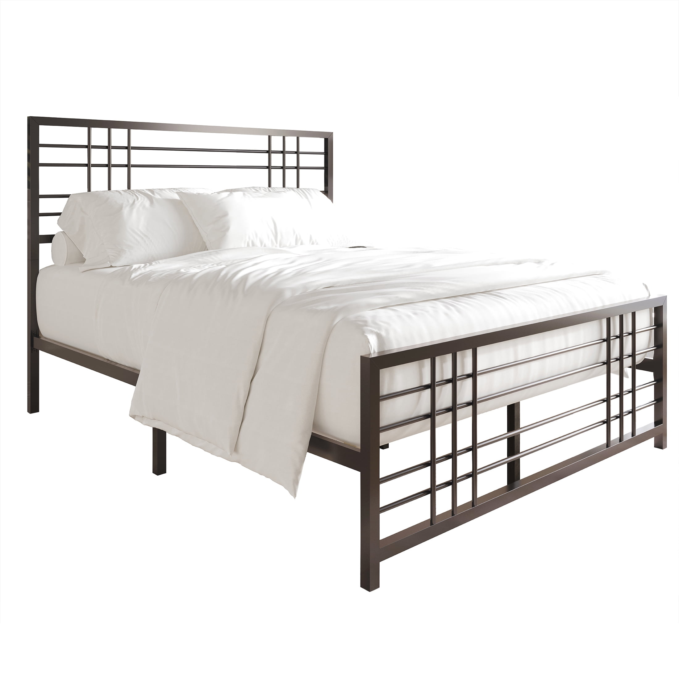 Castle Place Simple Classic Twin Size Metal Panel Bed, Brown