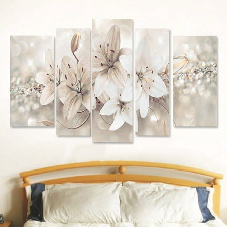 Asewin Framed 5Pcs Modern Abstract Flower Canvas Painting Print Picture Wall Art Decor Living Room Bedroom Home