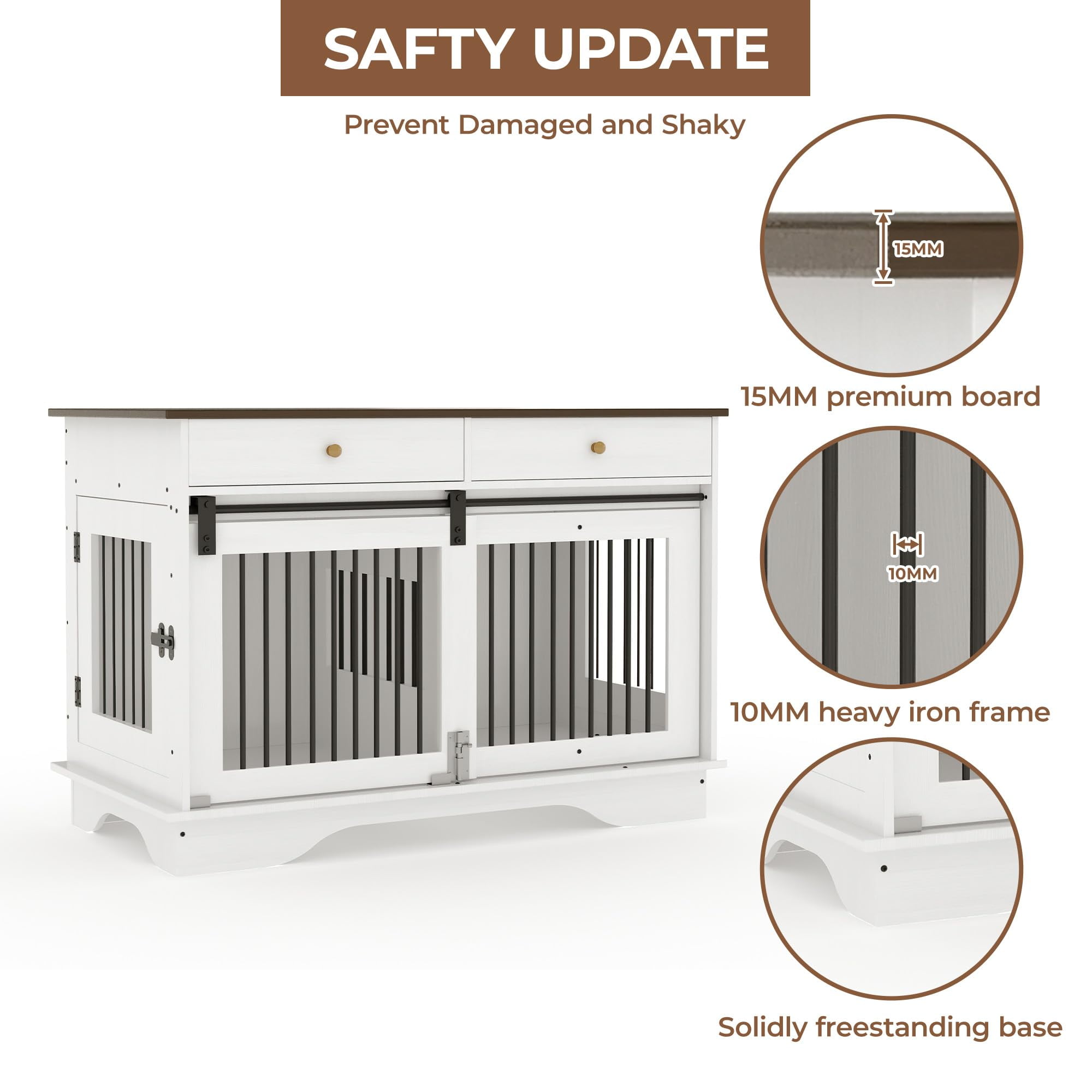 Litake Dog Furniture Crate, 47" Large Dog Crate Furniture w/ 2 Storage Draws & Removable Divider for Large/Medium/Small Dogs, White