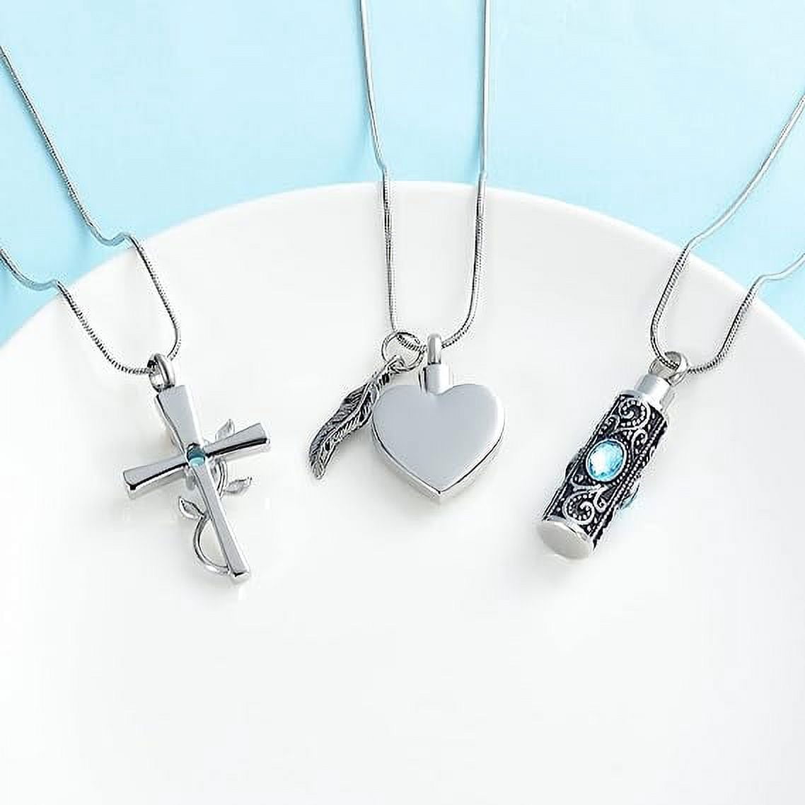 3 Pack Cylinder Cross Heart Cremation Jewelry for Ashes 3 Pieces Urn Necklace for Women Men Loved One Keepsake Memorial Mini Urn Holder