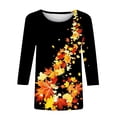 thumbnail image 3 of Fall Saving 2025 QUINDOS Womens Graphic Tees 3/4 Sleeve Womens Plus Size Tops Black Crew Neck Loose Leaf Casual Tops, 3 of 3