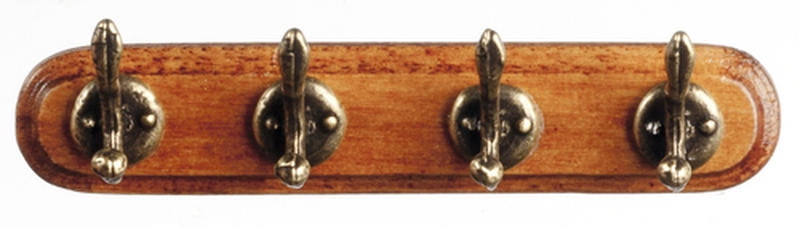 Dollhouse Miniature Wall Coat Rack in Wood with Metal Hooks ~ S3092