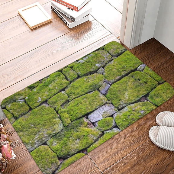Bath Mat Green Moss Stone Nature Plants Pattern Quick Dry Bathroom Rugs Non Slip Absorbent Shower Rug Floor Mat for Bathroom, Bathtub,Sink,20x32 Inch