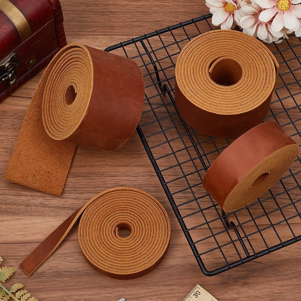 2 Inch Wide Crazy Horse Top Grain Leather Strap AB Grade 72 Inch Long Genuine Leather Strips 1.8mm Thick Saddle Brown Leather Cord Real Leather Flat String Tooling for Crafts DIY
