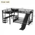 thumbnail image 6 of L-Shaped Metal Bunk Bed (Top bed: twin, bottom bed: full ) with Twin Loft Bed, Desk, and Storage Shelves Metal Triple Bunk Bed with Slide, Space-Saving and Quiet Design, Black, 6 of 18