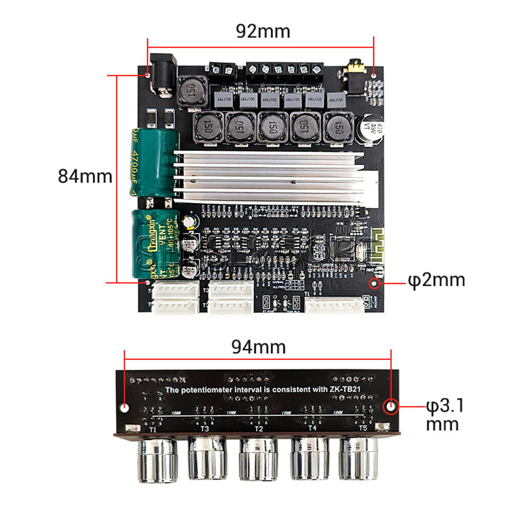 ZK-TB22P 2.1 Channel Bluetooth Audio Power Amplifier Board TPA3116  50W*2+100W