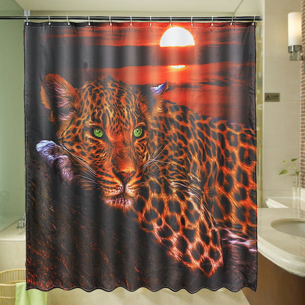 Leopard Print Waterproof Shower Curtain, Animal Print Shower Curtain Set