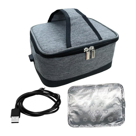 Tnarru Heated Lunch Box Food Heating Bag with Zipper, Heater USB Electric Heating Bag, Food Warmer for Camping Cooking Picnic Office gray