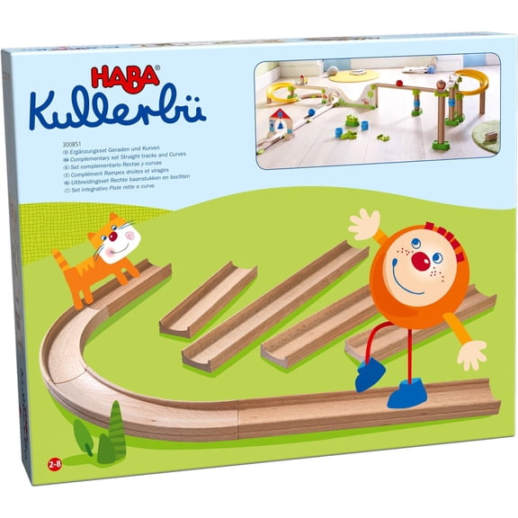 HABA Ball Track Expansion Set, Straight Tracks and Curves for Kullerbu Ball Run Sets, 8 Piece Set Marble Run Building Sets for Kids Ages 2-6
