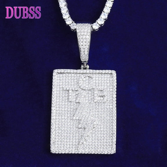 DUBSS Iced Out TCB Lighting Bolt Necklace Pendant for Men Prong Setting Real Gold Plated Hip Hop Jewelry