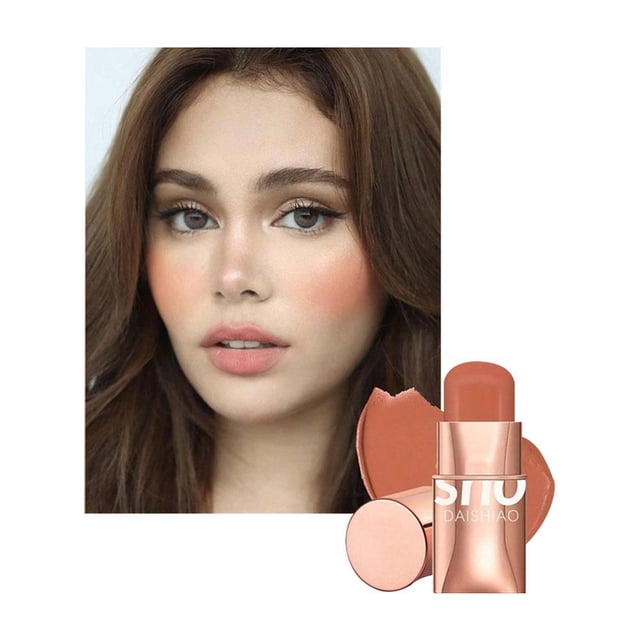 Lip & Cheek Dual-Purpose Blush Stick, Matte Silky Texture, High Color Payoff & Coverage, Portable Rotating Design, Gentle & Non-Irritating