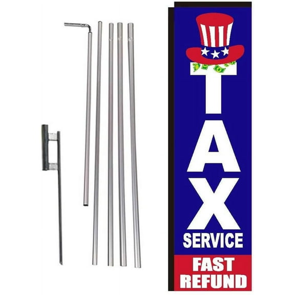Tax Service Fast Refund E-File Authorized Provider Rectangle Feather Banner Flag with Pole Kit and Ground Spike for Outdoor Advertising  Large Signs for Business Owners