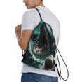 thumbnail image 4 of Yiaed Wave Ocean Animal Shark Print Drawstring Bags Drawstring Backpack Bulk String Back Pack Gym Sport Bag-Medium, 4 of 5