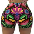thumbnail image 2 of Lsque Colorful Floral Embroidery Mexican Pattern High Waisted Biker Shorts for Women-Tummy Control Fitness Athletic Workout Running Yoga Gym Shorts,Moisture-Wicking-, 2 of 9