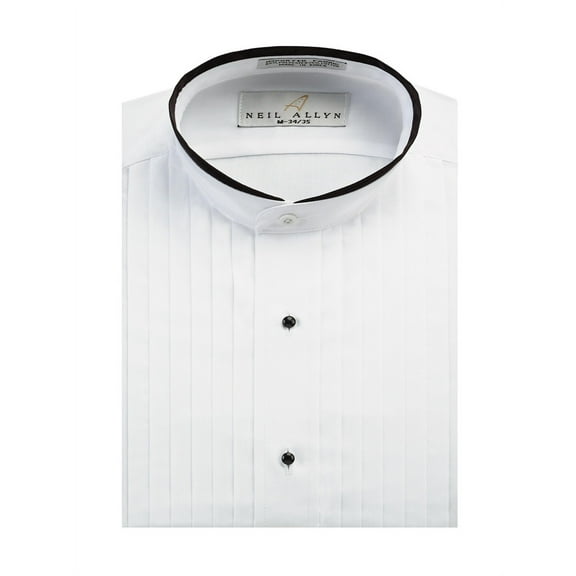 Men's Banded Collar 1/2" Pleats Tuxedo Shirt with Black Piping-XS-30-31