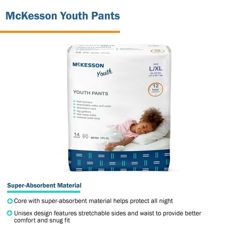 McKesson Overnight Pull Up Pants for Boys or Girls Training Pant- Size  Large/XL, 60-120 lbs, 14 Count, 4 Packs, 56 Total 