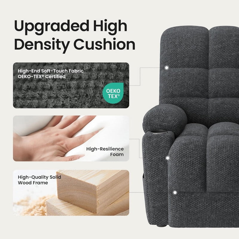 COLAMY Serene Dual Motors Power Lift Recliner Chair with Massage and Heat for Elderly People, Independent Adjustable Backrest Headrest, Extended Footrest，USB Charging Ports and Cup Holders, Dark Gray