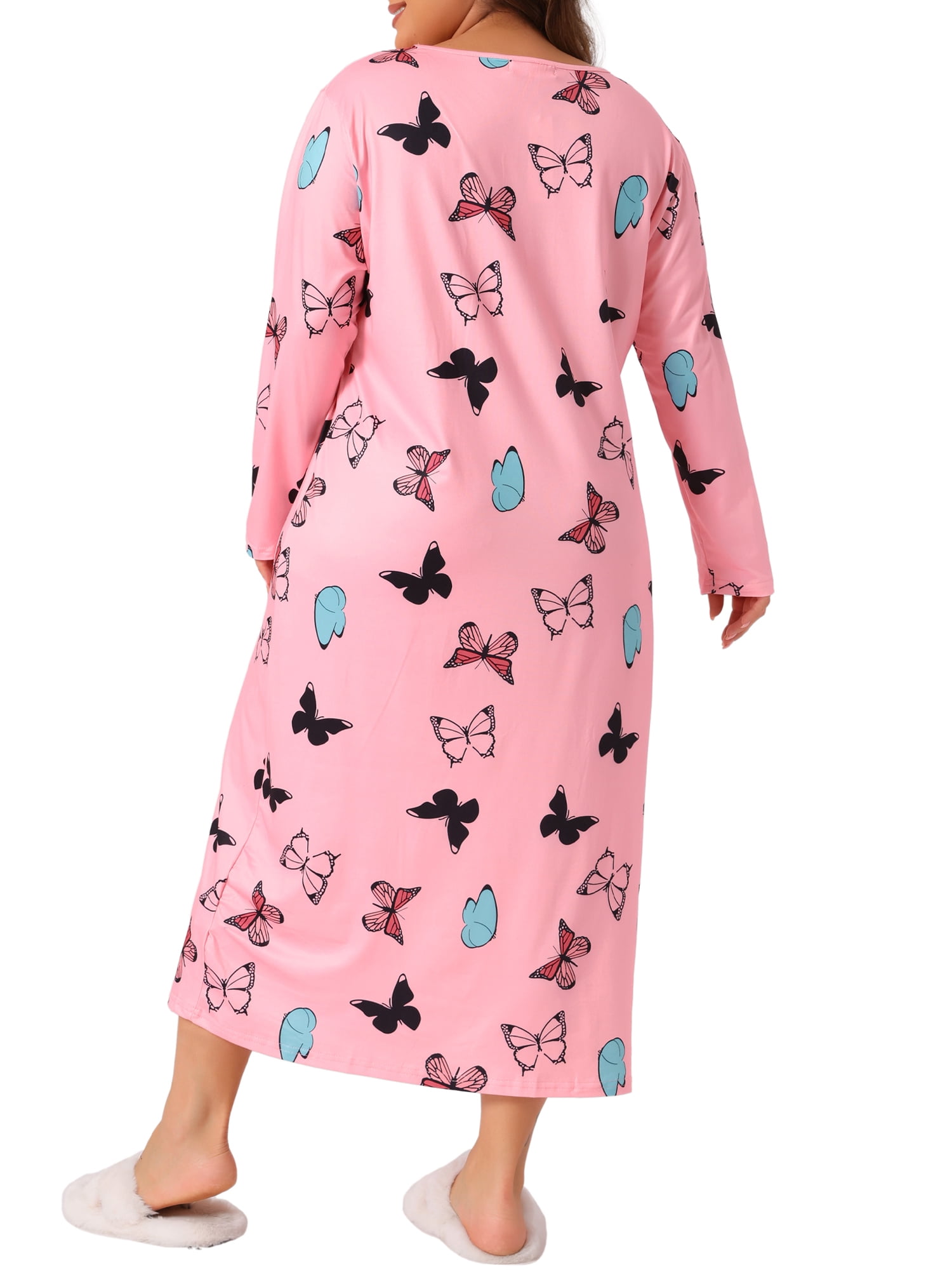 DARING DIVA Women's Plus Size Floral Long Sleeve Casual Nightgowns 4X Pink