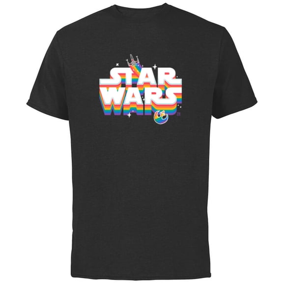 Star Wars Pride Rainbow Logo Rebel Symbol and X-Wing Fighter - Short Sleeve Cotton T-Shirt for Adults - Customized-Black