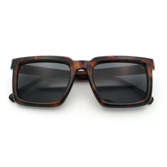 Beveled Thick Plastic Retro Horn Rim Rectangle Sunglasses Tortoise - Black