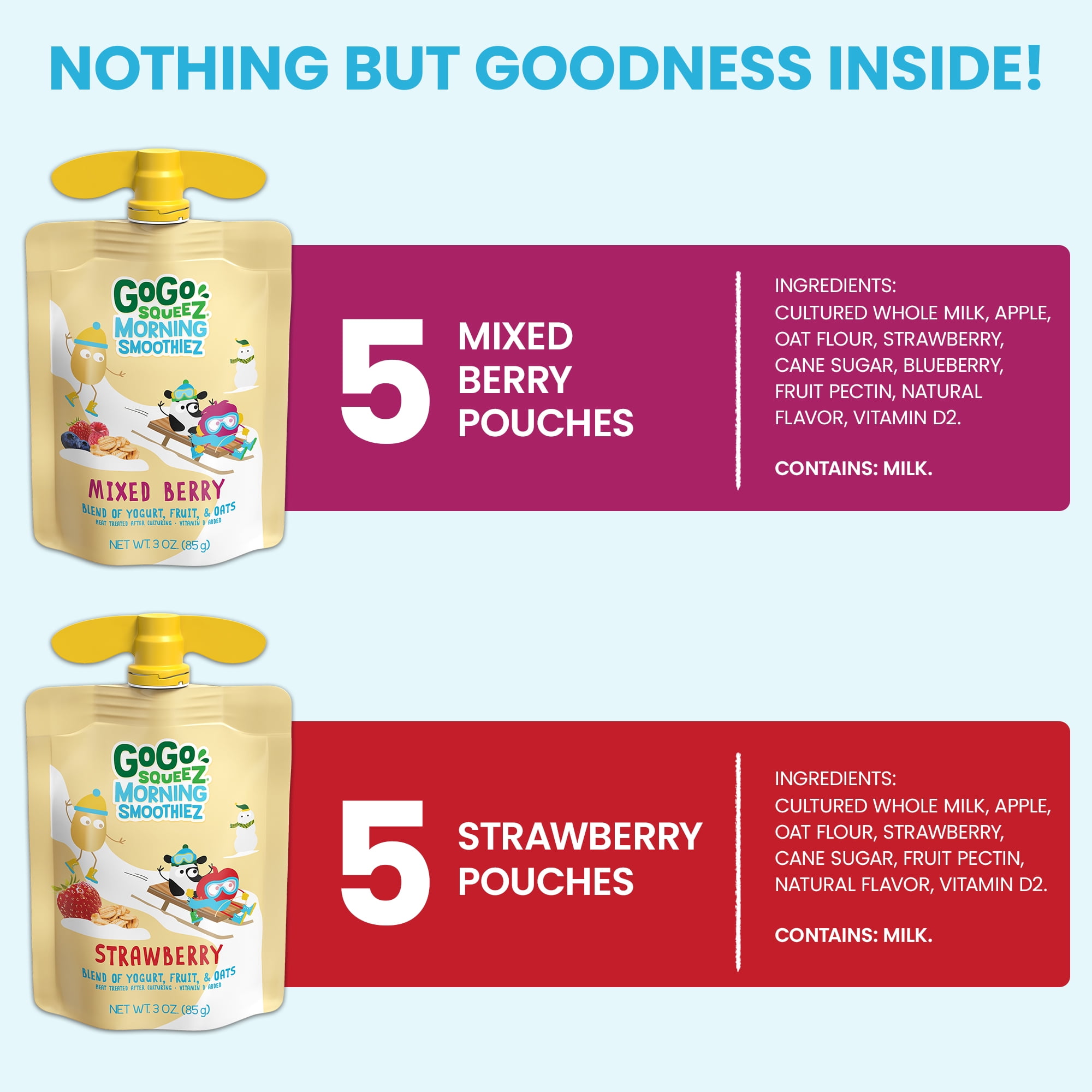 (10 Pack) GoGo squeeZ Morning SmoothieZ Variety Pack Smoothie Pouches, 3 Oz, 10 pack