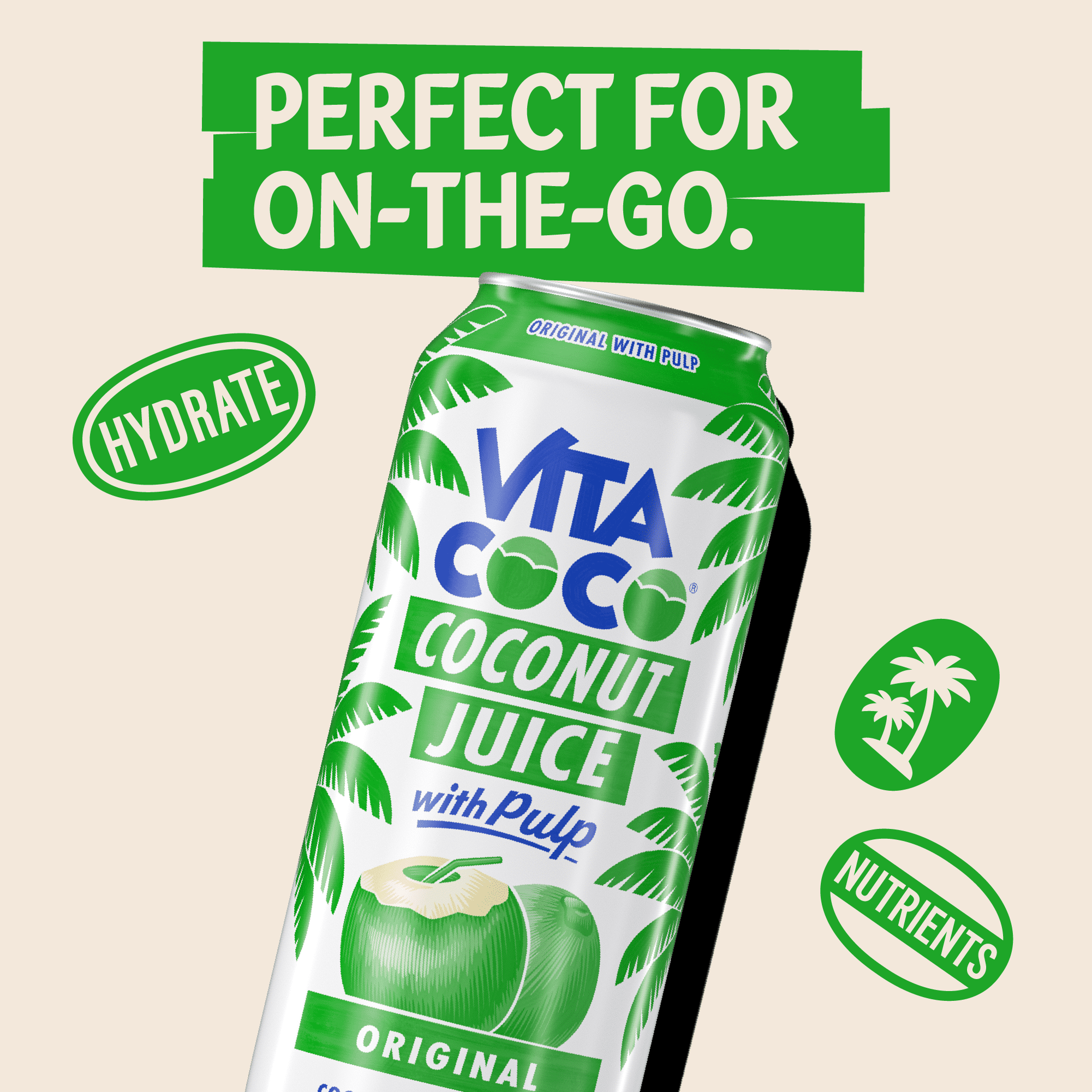(4 pack) Vita Coco Coconut Juice, Original with Pulp, 16.5 fl oz