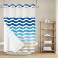 thumbnail image 6 of No Hook Shower Curtain with Snap in Liner, Navy Blue Gradient Water Ripple Waterproof Fabric Bathroom Curtain Mesh Top Window, Summer Coastal Ocean Theme Shower Curtains 60x72in, 6 of 9