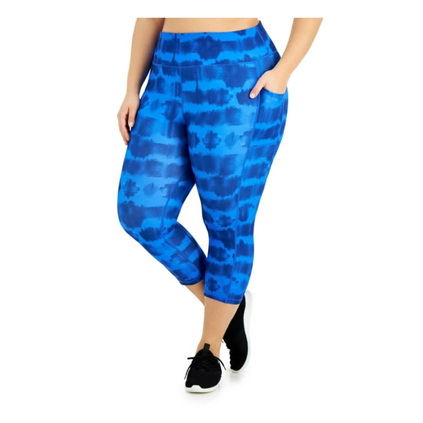 IDEOLOGY Womens Navy Moisture Wicking Pocketed Stretch Uv Protection  Mid-rise Tie Dye Active Wear Cropped Leggings Plus 3X 